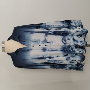 Rock & Republic Blue Tie-Dye Button-Up Shirt/ Size XL